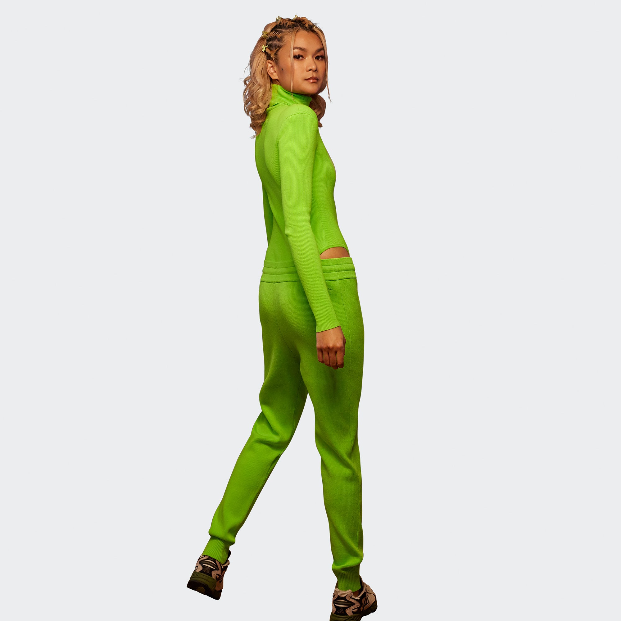 Adidas x Ivy Park Womens 3 Stripe Knit Rib Jogger 'Solar Slime'