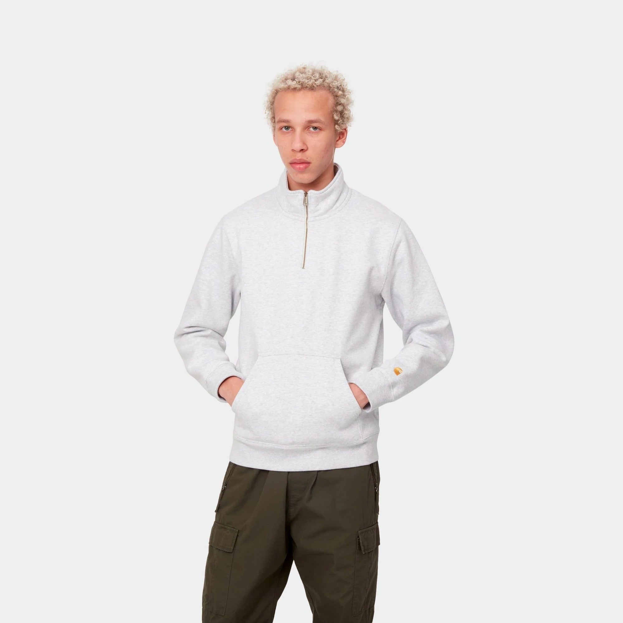 Carhartt WIP Mens Chase Neck Zip Sweater Ash Heather