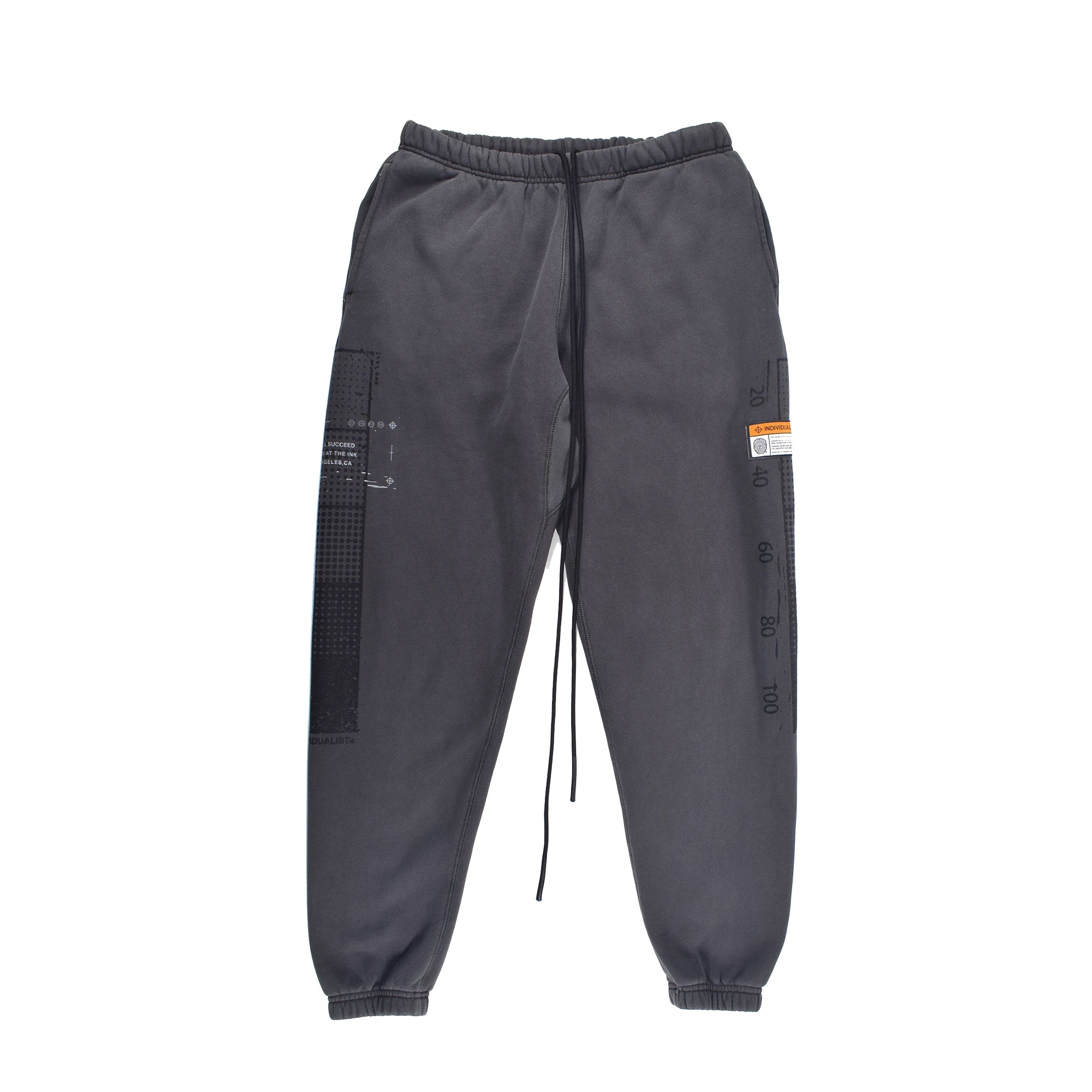 INDVLST Mens Distressed Test Bar Fleece Pants 'Over Dyed Dark Grey'
