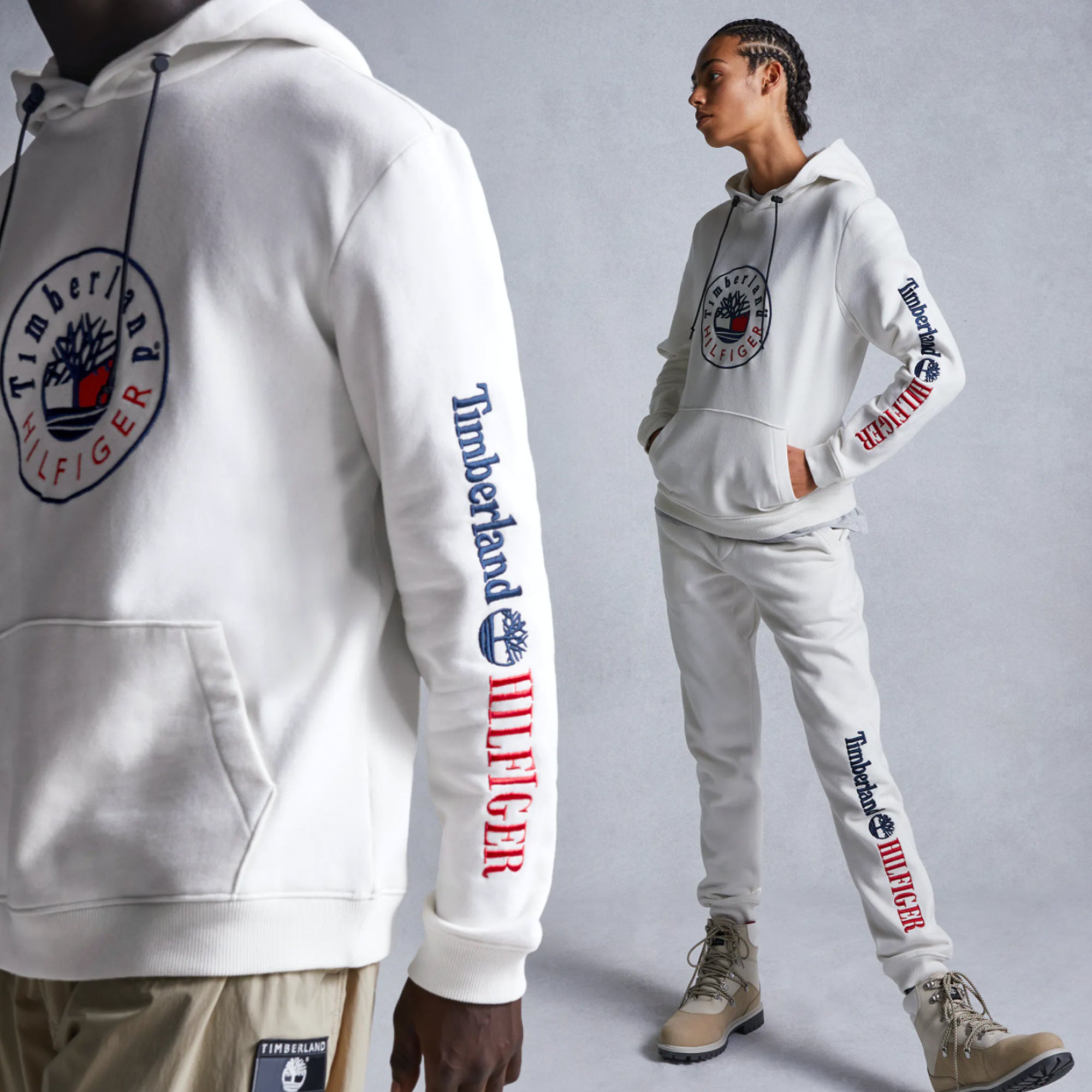 Tommy Hilfiger x Timberland Mens RI Logo Hoodie 'Ivory'