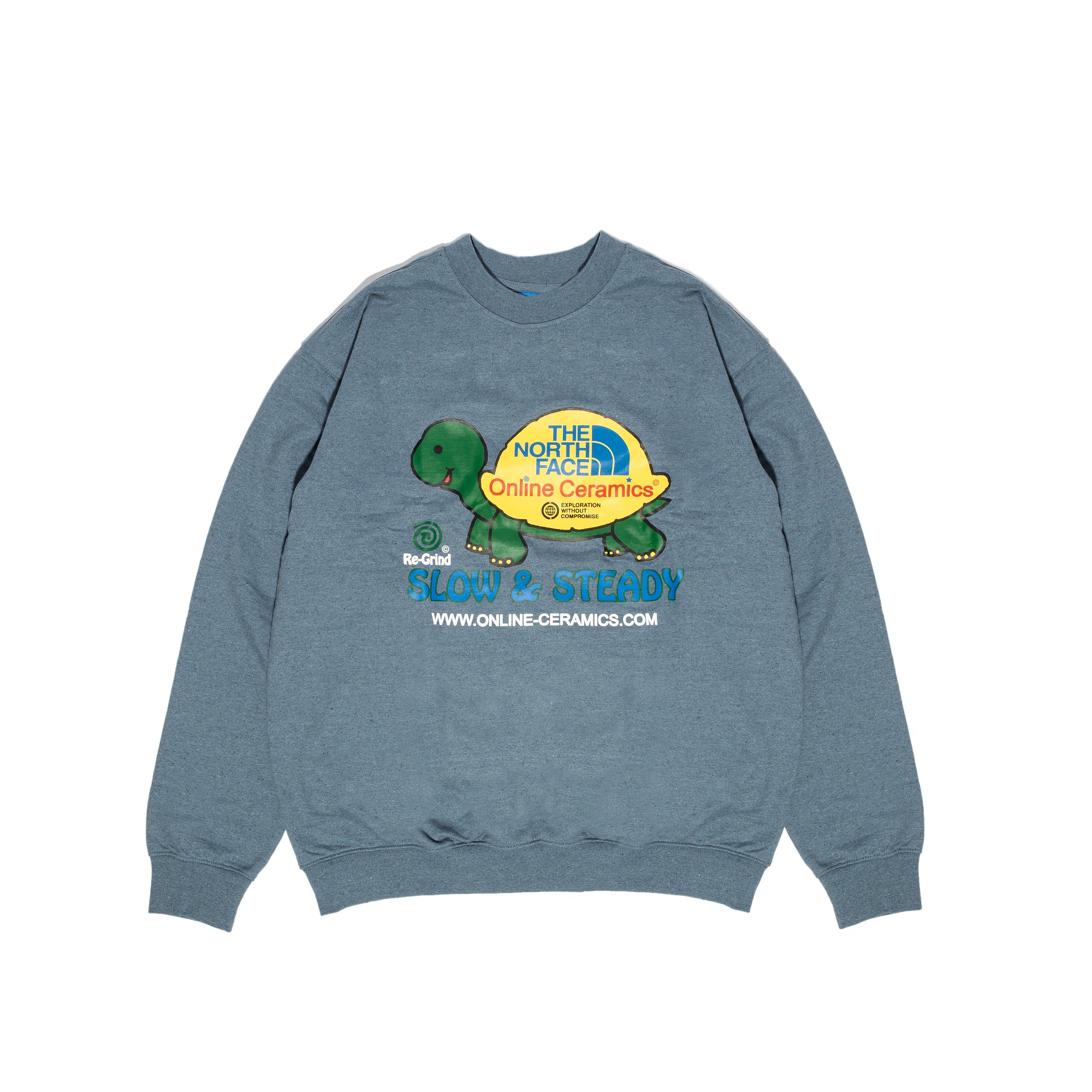 The North Face X Online Ceramics Mens Graphic Crew Sweatshirt Blue Regrind