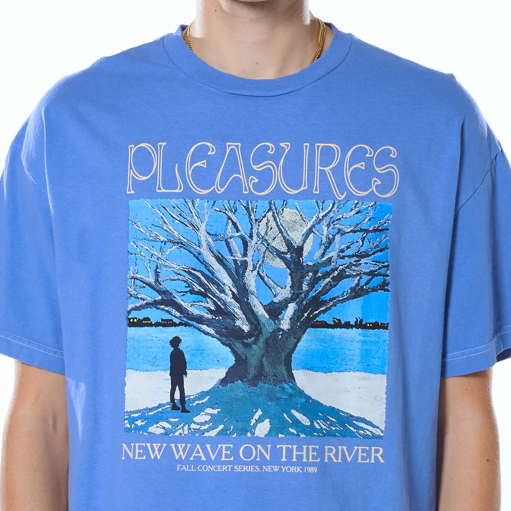 Pleasures Mens River Pigment Dye T-Shirt 'Blue'