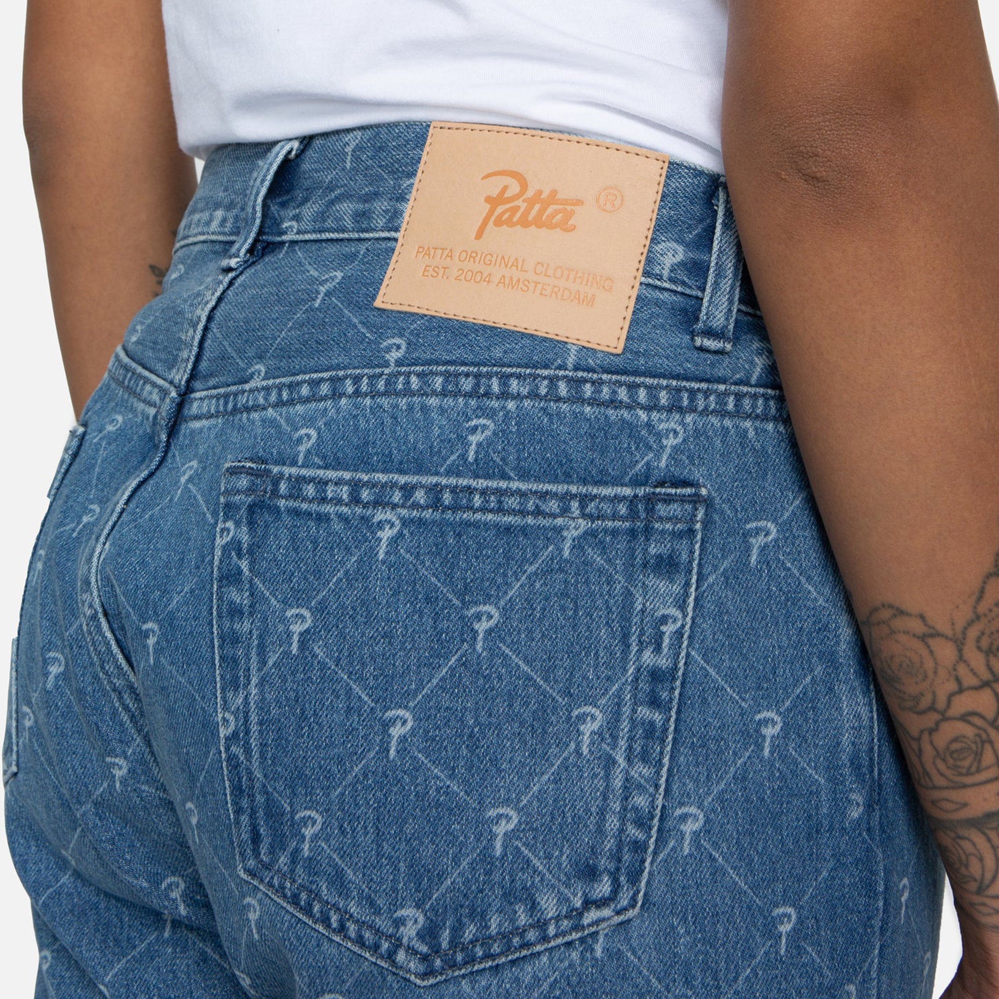 Patta Mens Laser Printed Denim Pants 'Light Blue'