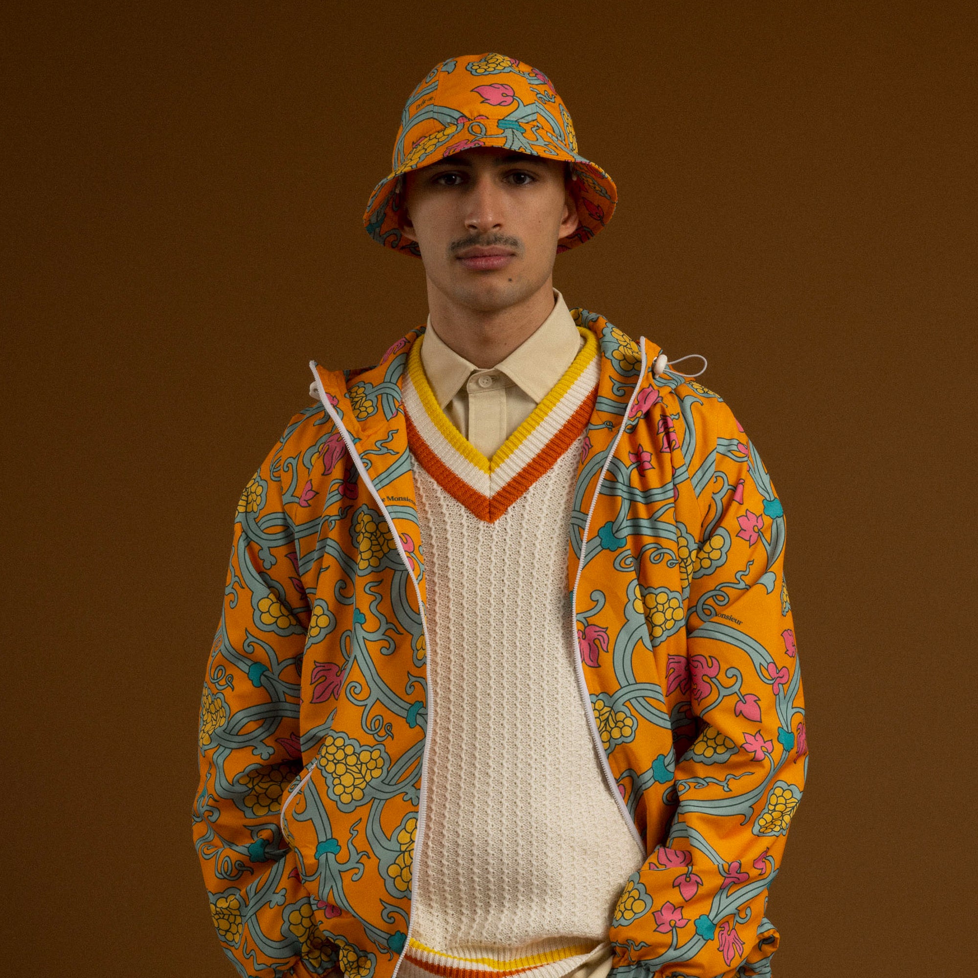 Drole De Monsieur Floral Print Bucket Hat Orange