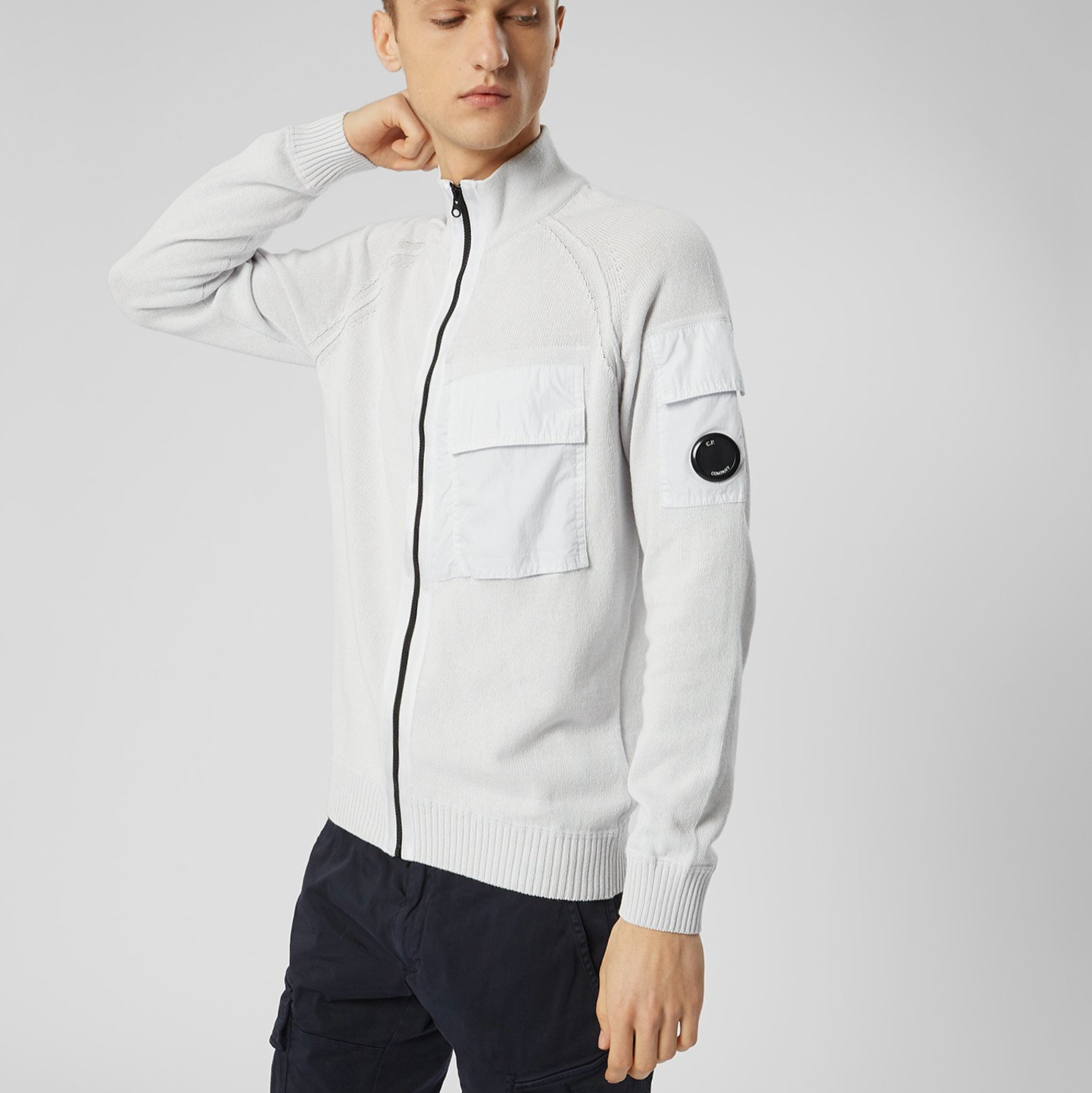 CP Company Mens Cotton Mixed Contrast Pockets Zip Sweater