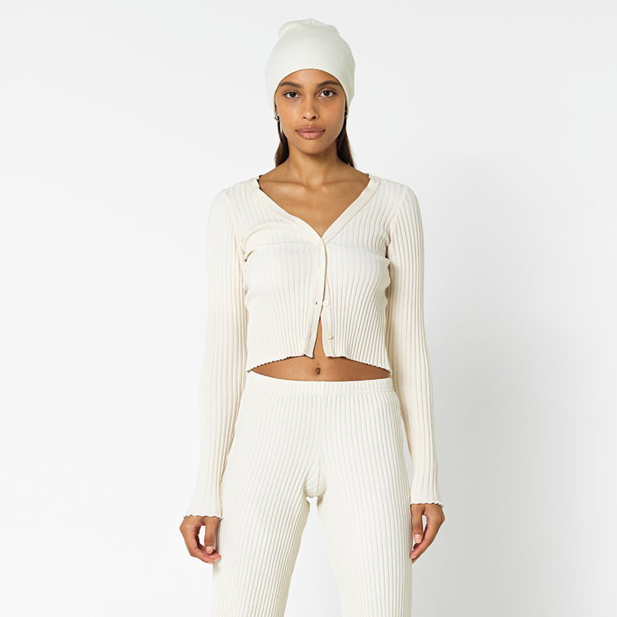 John Elliott Womens Ginza Rib Cropped Cardigan 'Feather'